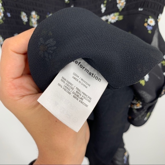 Reformation Silvia floral-print mini black floral ruffle smock fitted sun dress - Picture 14 of 16